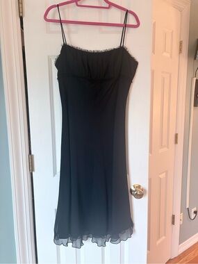 Allen B. By Allen Schwartz Black Slip Dress with Frayed Edge Detail